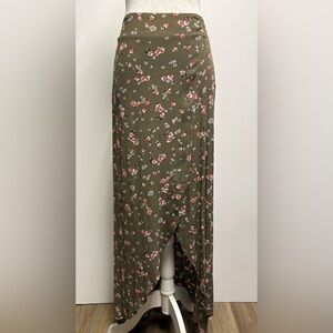 Express Olive Floral Maxi Skirt, XS